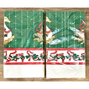Vintage Goose Duck Paper Christmas Tablecloths 2 NOS Holiday Red Green 80s 90s